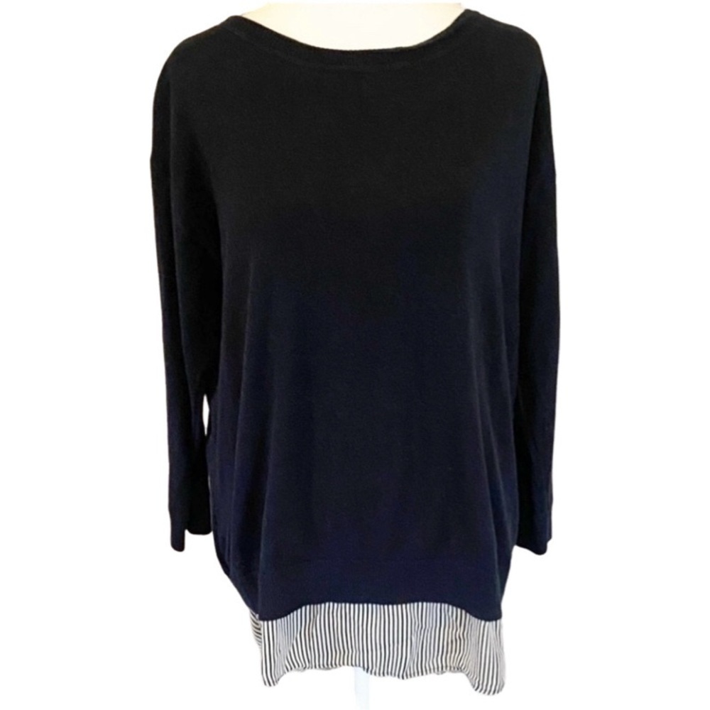 Market & Spruce Navy and White Striped Hem Blouse. Split Back. Size L.